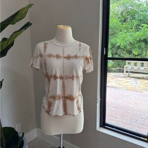 A.L.C. Cream and Brown Tie-Dye Short Sleeve Tee